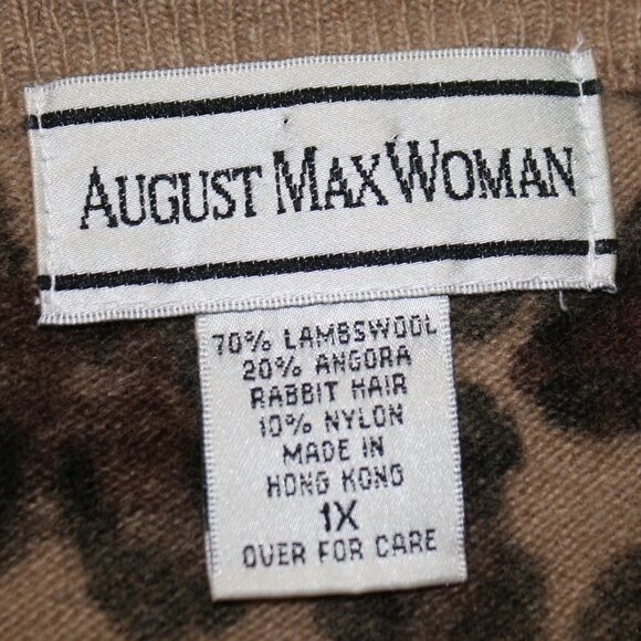 VINTAGE AUGUST MAX Sweater Leopard Print Lambswool Angora Plus Size Brown 1X - Picture 5 of 11